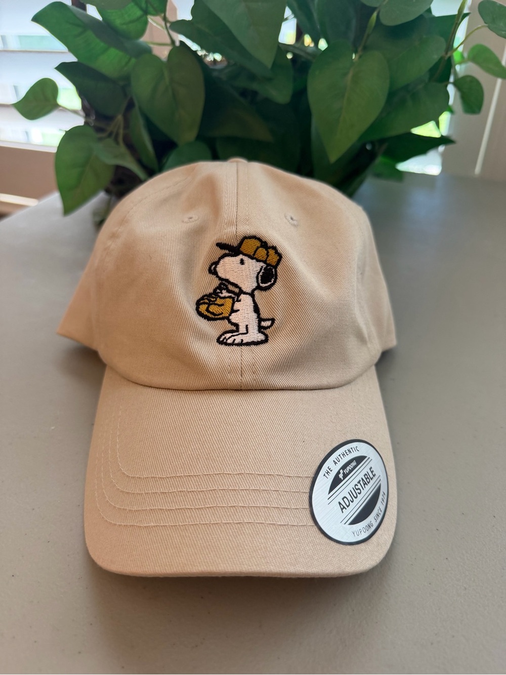 Beige Yupoong Adjustable Cap with Embroidered Accent
